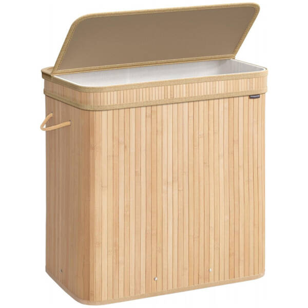 tvattkorg med lock 150 l bambu tvatbar med handtag ek