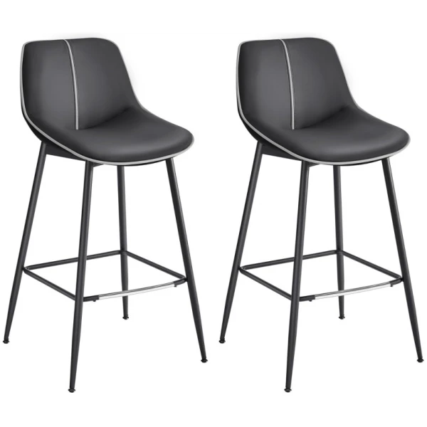 2-pack Barstole - Siddehøjde 73 cm Kunstlæder Sort - Ergonomisk Ryglæn