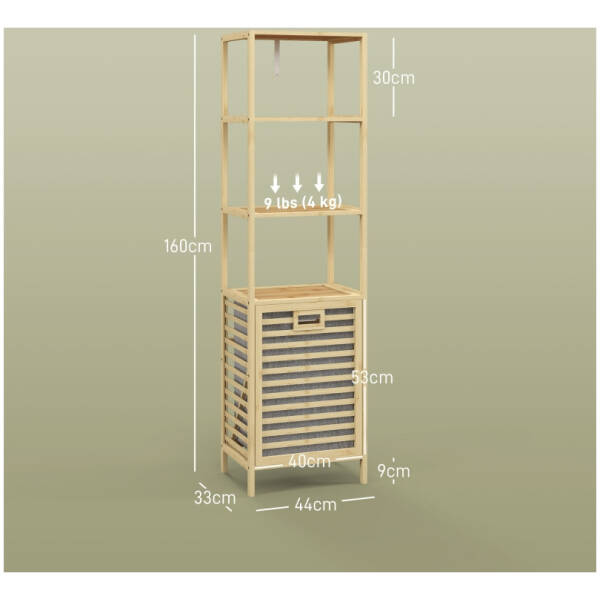 badrumshylla med tvattkorg 3 hyllor bambu ram 44 x 33 x 160 cm naturlig 2