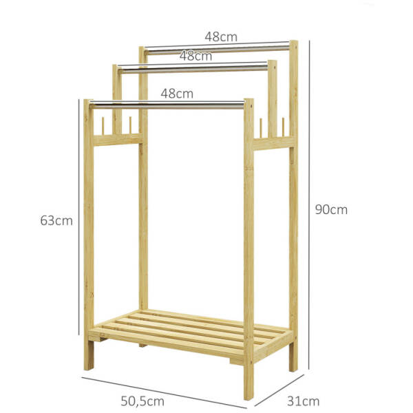 bambu handduksstall fristaende 3 stangs 505 x 31 x 90 cm 1