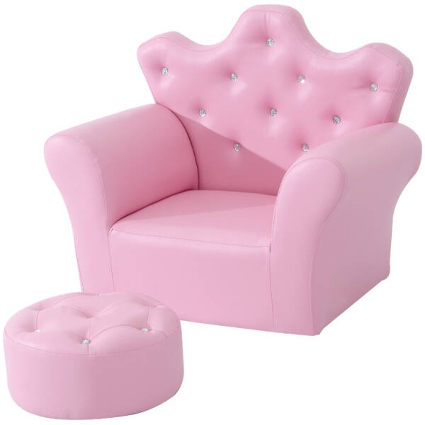 Barnesofa med fodskammel – 58 x 40,5 x 49 cm – Rosa