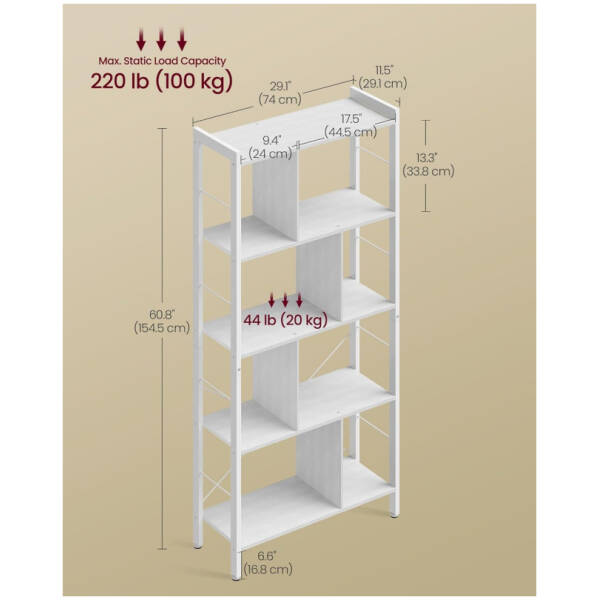 bokhylla 5 vanings oppen bokhylla hyllor 74 x 30 x 1545 cm industriell vit 2