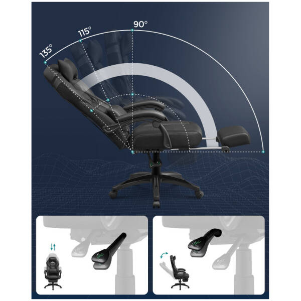 ergonomisk gamingstol med benstod svart lader belastning upp till 150 kg 3