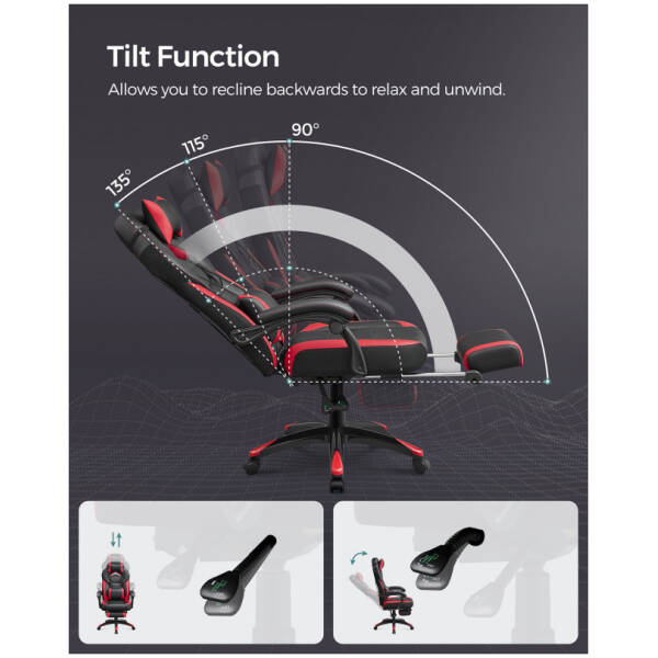 ergonomisk gamingstol med benstod svart rod lader belastning upp till 150 kg 3