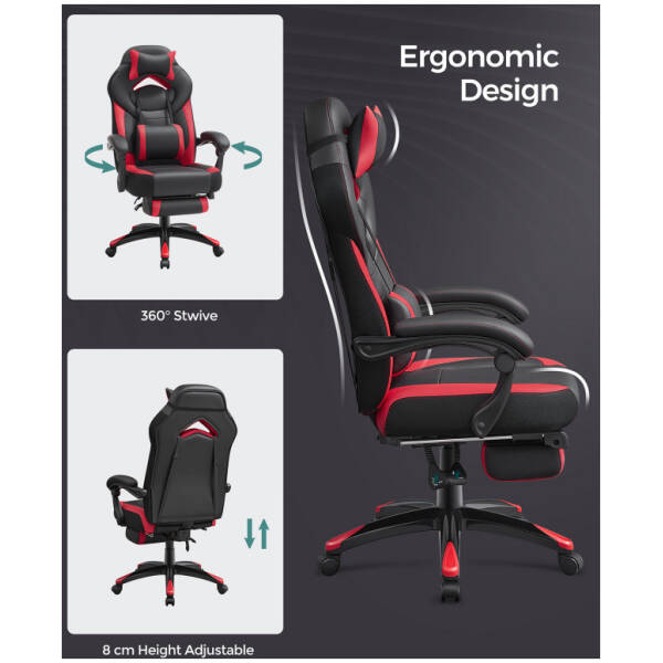 ergonomisk gamingstol med benstod svart rod lader belastning upp till 150 kg 4