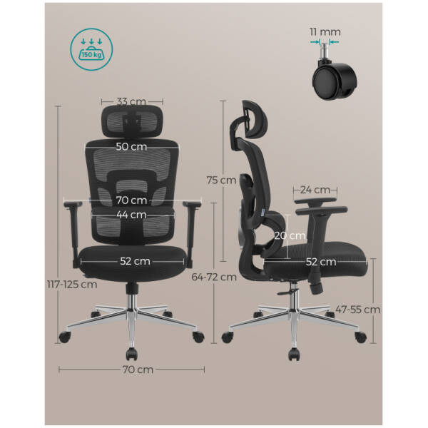 ergonomisk kontorsstol mesh med armstod upp till 150 kg svart 2