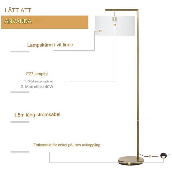 golvlampa metall guld h153 cm 5