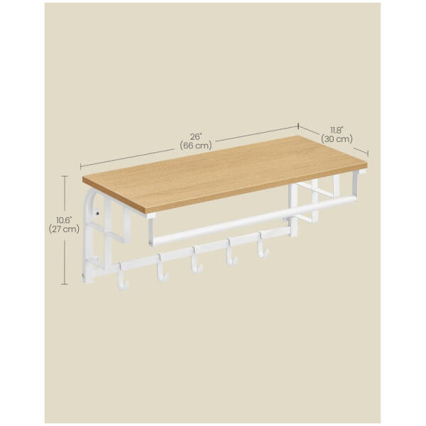 hatthylla med dubbel kladhangare och kladstang industriell vit ek 66 x 30 x 27 cm 3