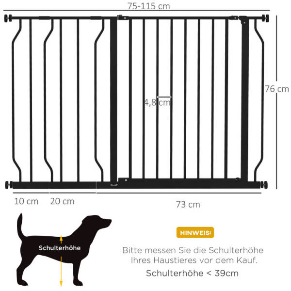 hundgrind med dorr justerbar langd 75 115 x 76 cm svart 2