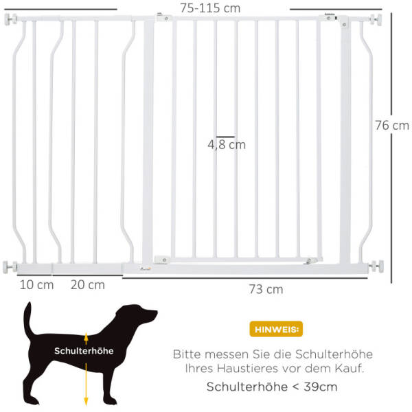 hundgrind med dorr justerbar langd 75 115 x 76 cm vit 2