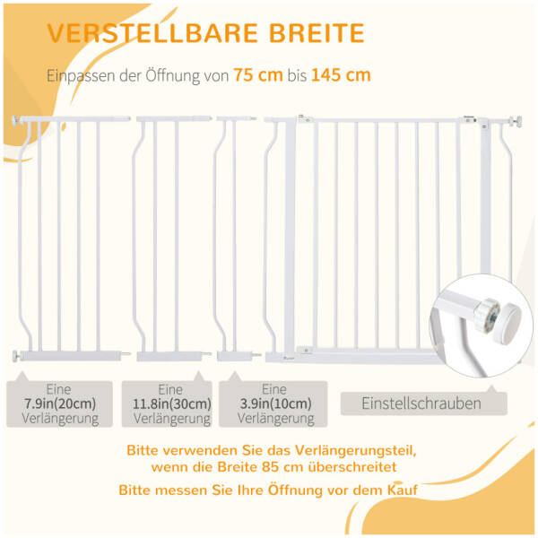 justerbar hundgrind 75 till 145 cm med dorr metall vit 4