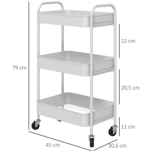 koksvagn med 3 hyllor och 4 hjul 45 x 306 x 79 cm vit 3