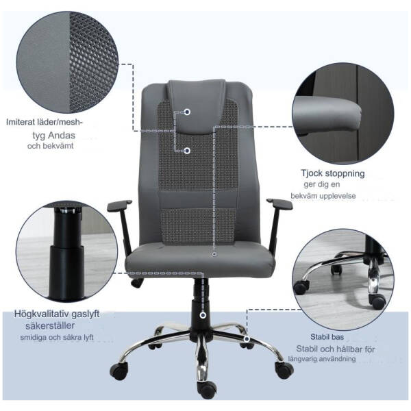 kontorsstol hojdjusterbar ergonomisk lader gra 4