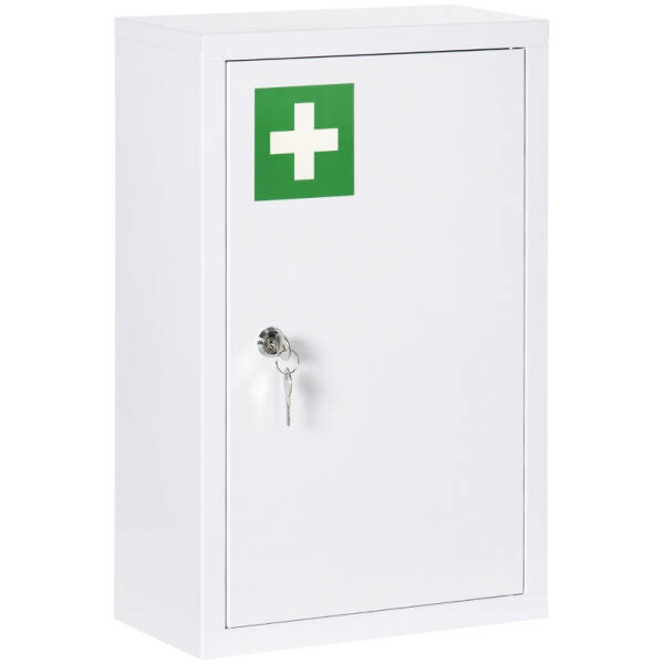 Medicinskab med lås – Metal – Hvid – 30 x 14 x 46 cm