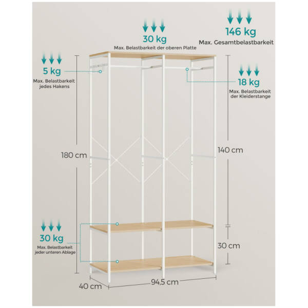 oppen garderob kladstallning vit ek 945 x 40 x 180 cm 6