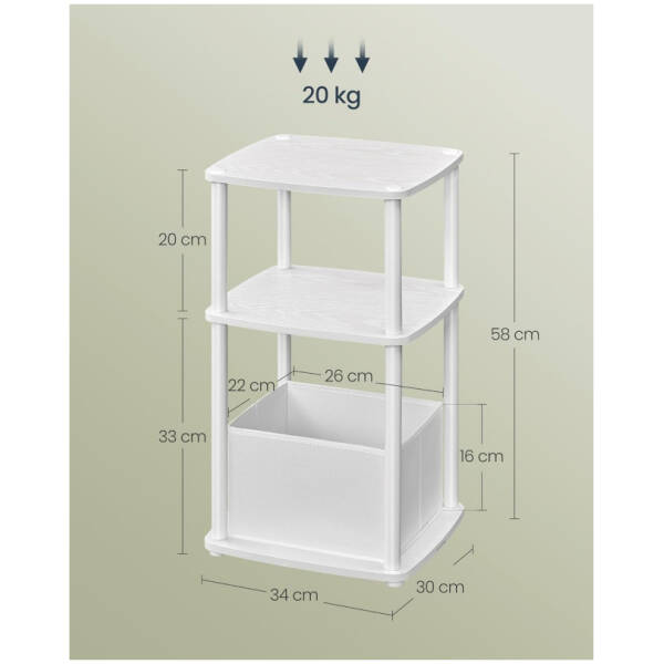 sidobord med 3 hyllplan tyglada 30 x 34 x 58 cm vit 1