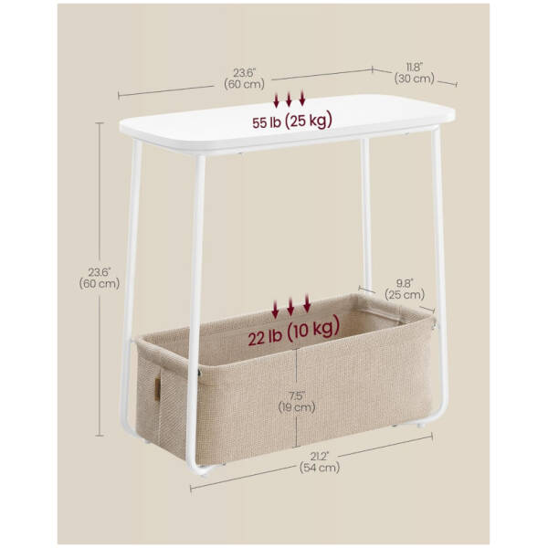 sidobord tunn med tygkorg vit beige 30 x 60 x 60 cm 2