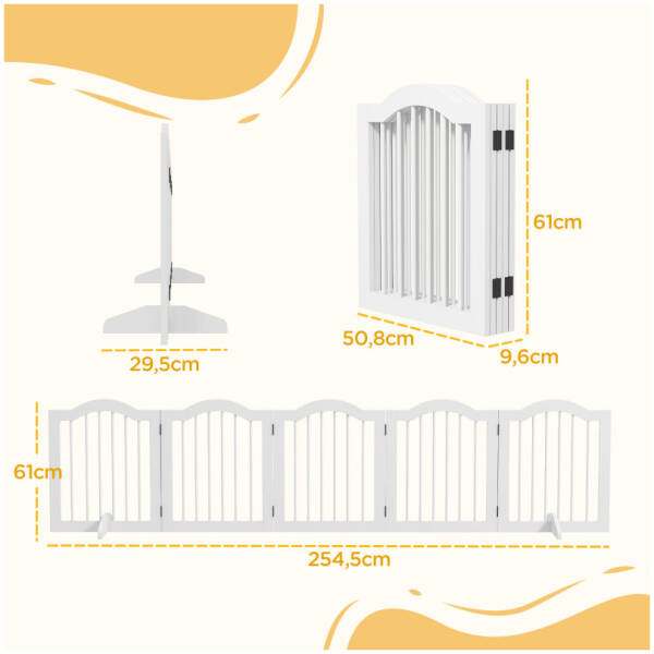 sjalvstaende hundgrind 5 panel vikbar 2545 x 295 x 61 cm tra vit 2