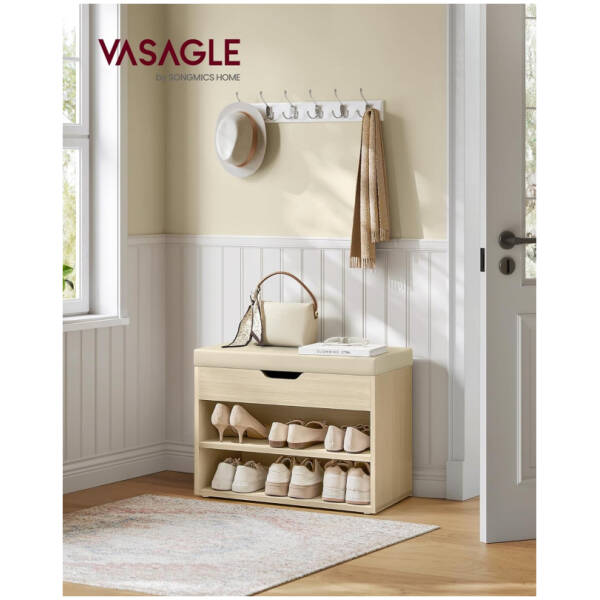 skobank med forvaring och dyna 60 x 30 x 44 cm beige 1