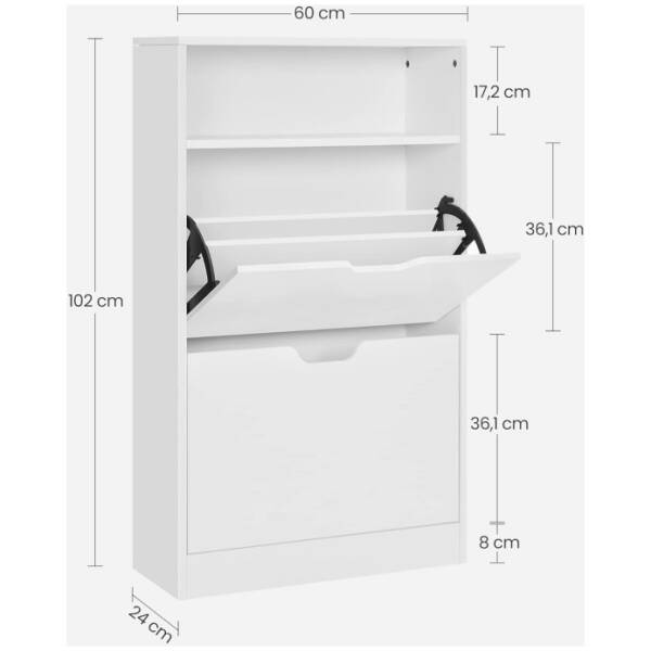 skoskap 2 fack doldforvaring 60 x 24 x 102 cm vit 3