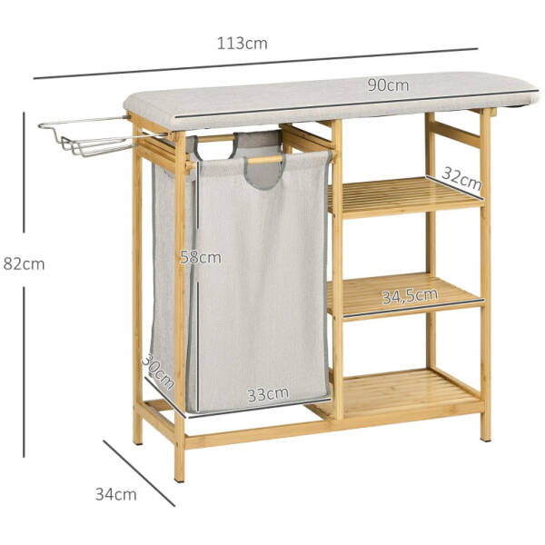 strykbrada med tvattkorg 57l och forvaringshyllor bambu 113 x 34 x 82 cm 4