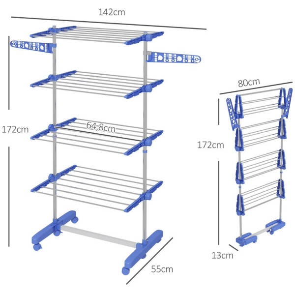 torkstallning 5 nivaer hopfallbar 142 x 55 x 172 cm bla silver 5