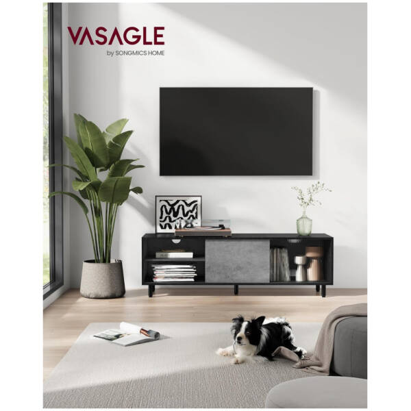 tv bank avalon rafflat glas modern svart sten gra 140 x 39 x 45 cm 1